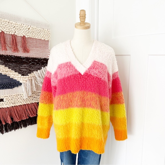 Anthropologie Sweaters - Anthropologie Simone Striped Wool Blend Fuzzy Knit Pullover Sweater Size S
